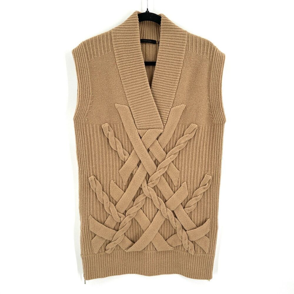 COUNTRY ROAD Men's Tan 100% Lambswool Cable Knit Sweater Vest Size Medium